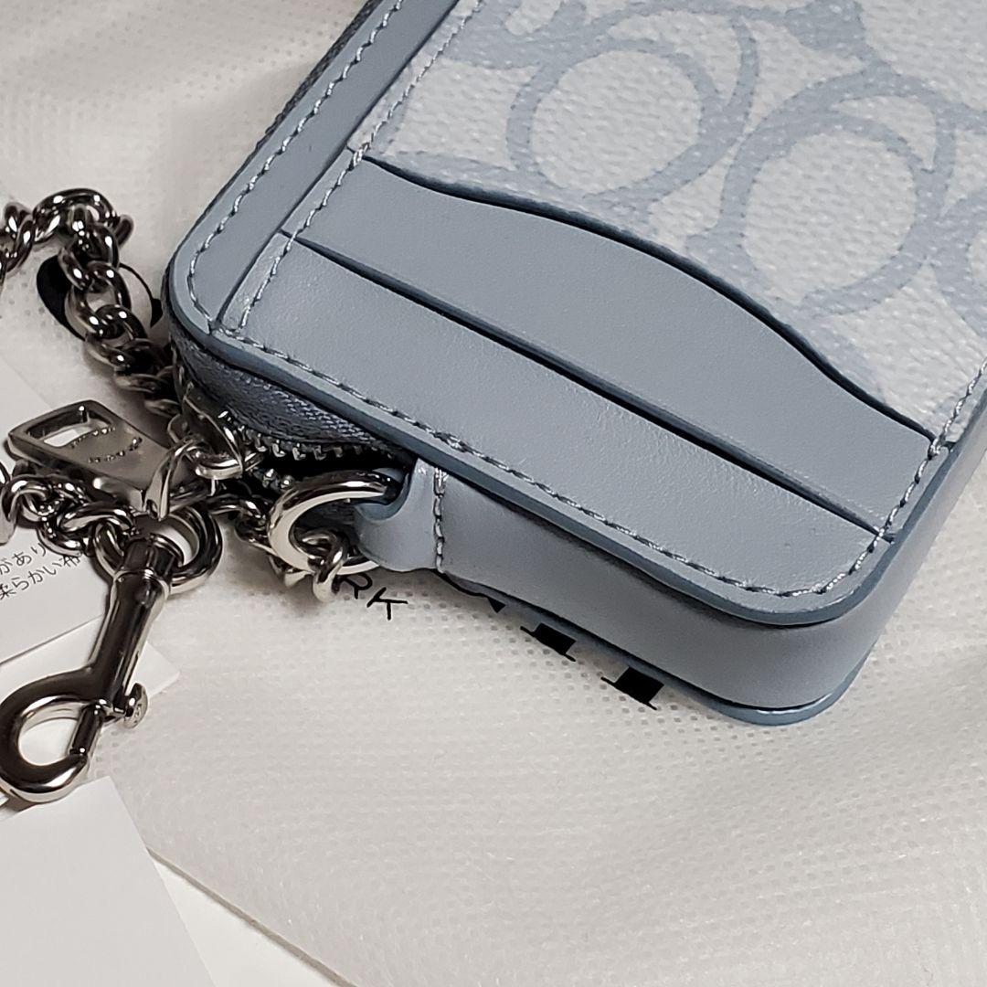 COACH カードケース シグネチャー柄 水色 コーチ