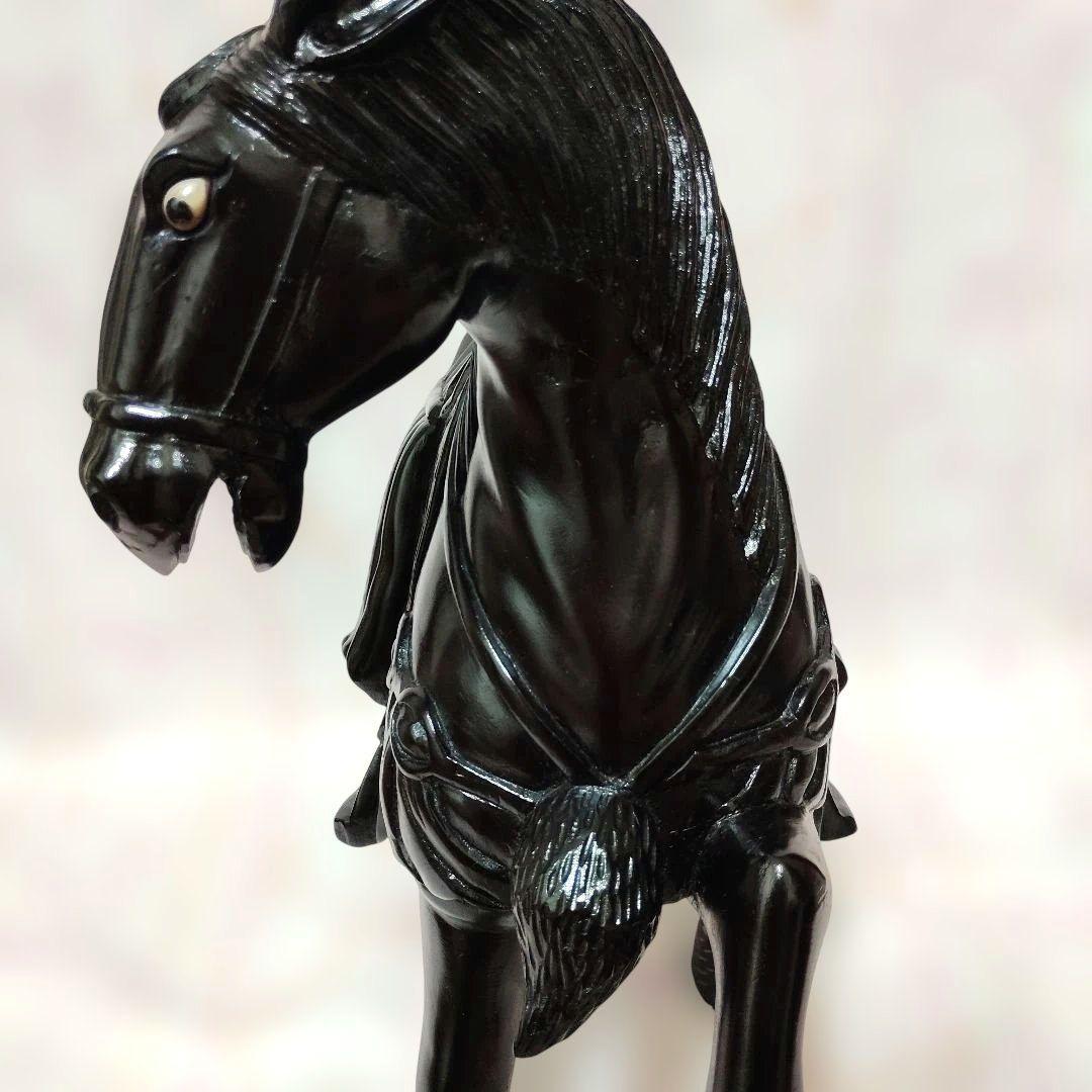 木製　馬　木彫り　戦勝馬　花櫚　工芸品　置物　オブジェ　手彫り　干支　午　唐木