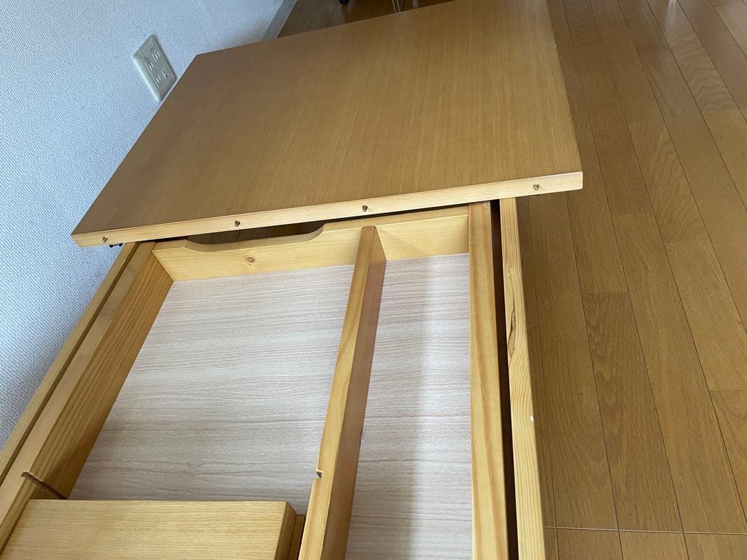 伸縮 折りたたみローテーブル 木製シンプルテーブル　長方形　ライトブラウン