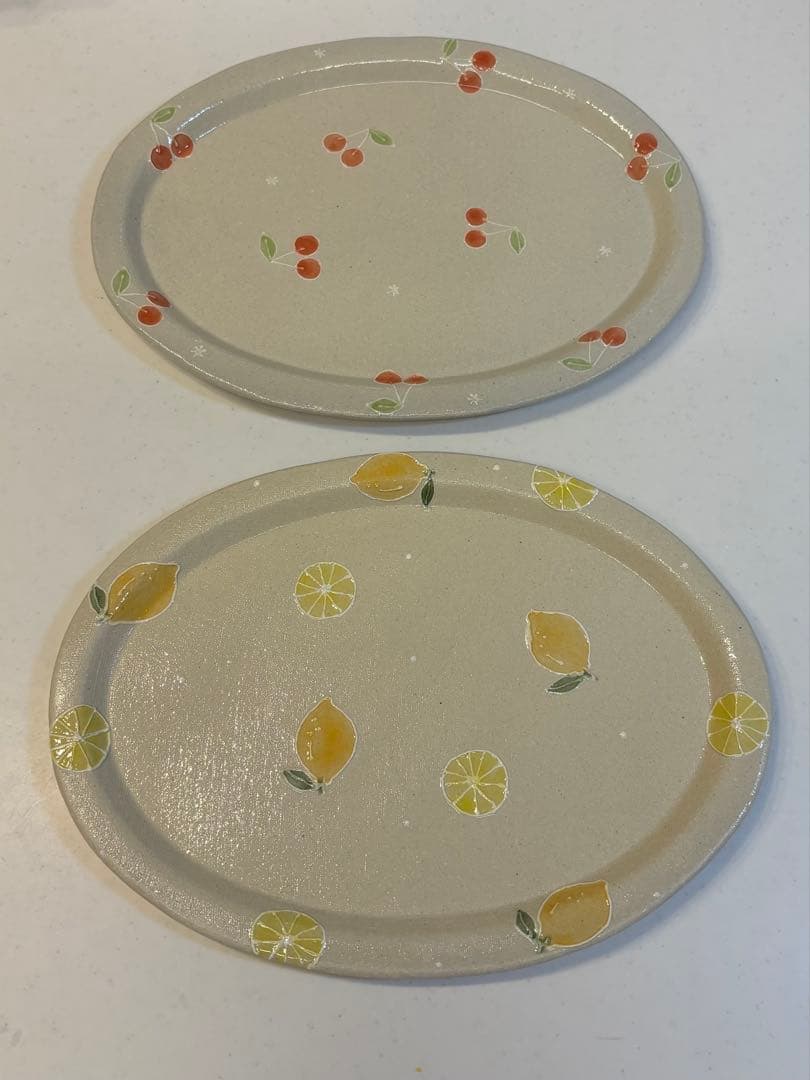 【新品未使用・値下げ】中村佳菜子　陶器　オーバル皿　プレート　さくらんぼ　レモン