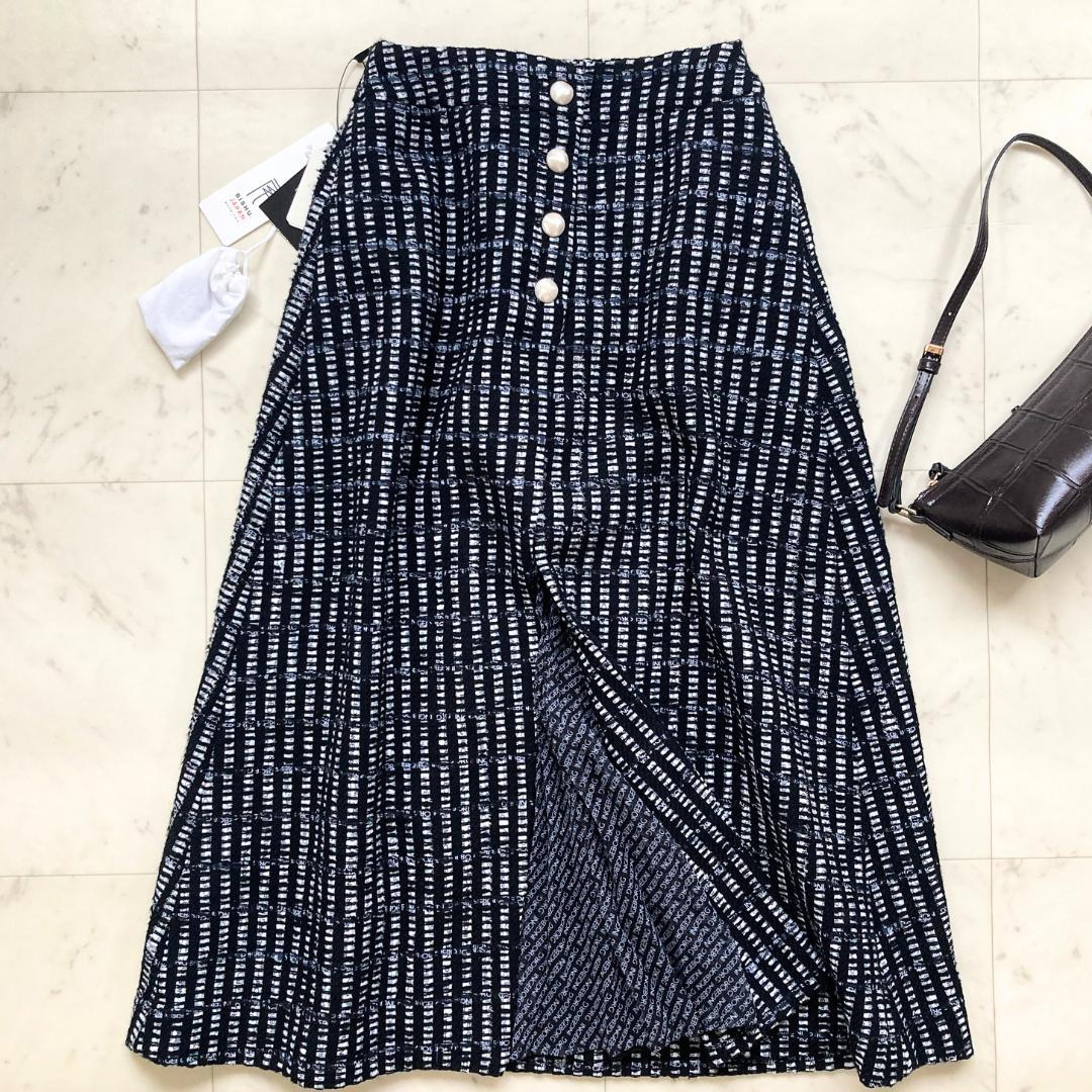 タグ付き未使用 インゲボルグ ツイードスカート　9号　ロゴプリント　シフォン