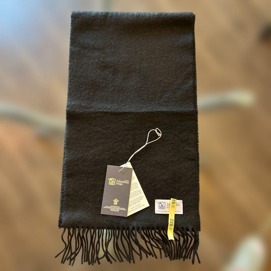 ★★Johnstons of Elgin ブラック マフラー★★クリーニング済み