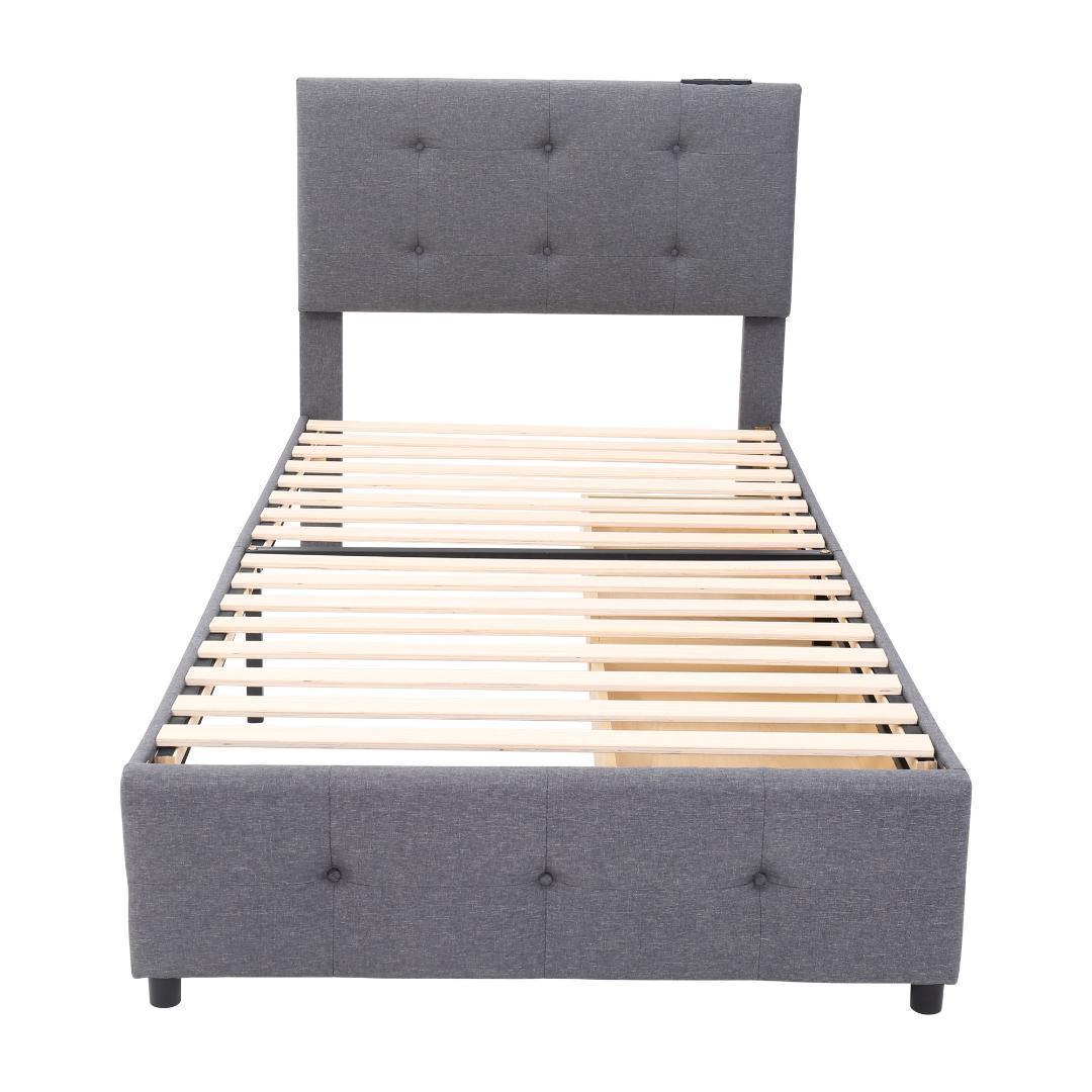 ファブリックベッド ベッドフレームのみ シングル 引き出し付きダークグレー