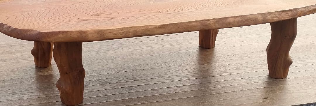 [風太☆]一枚板 座卓 ナチュラルウッド オーバルテーブル リペア済