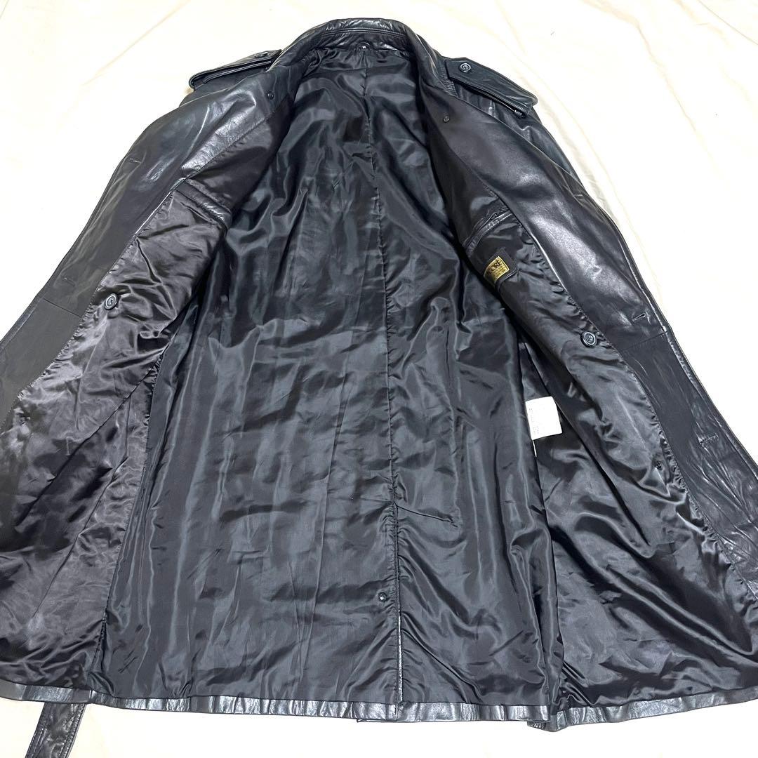 ACROCORE　カウレザーロングトレンチコート　牛革　ベルト付き　黒　L程