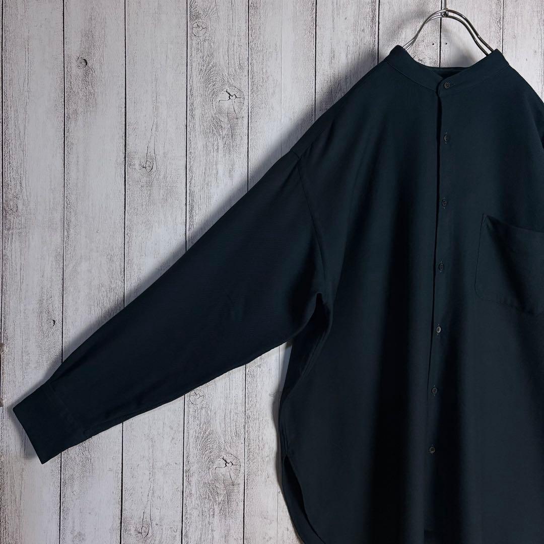 美品 マーカウェア MARKAWARE ノーカラーネルシャツ ダークグリーン