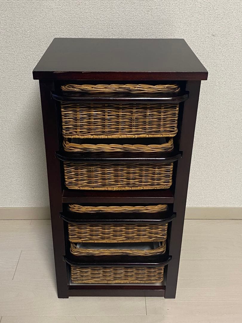 ニッセン　アジア風 レトロ　籐家具 ラタン チェスト　縦型 引き出し4個