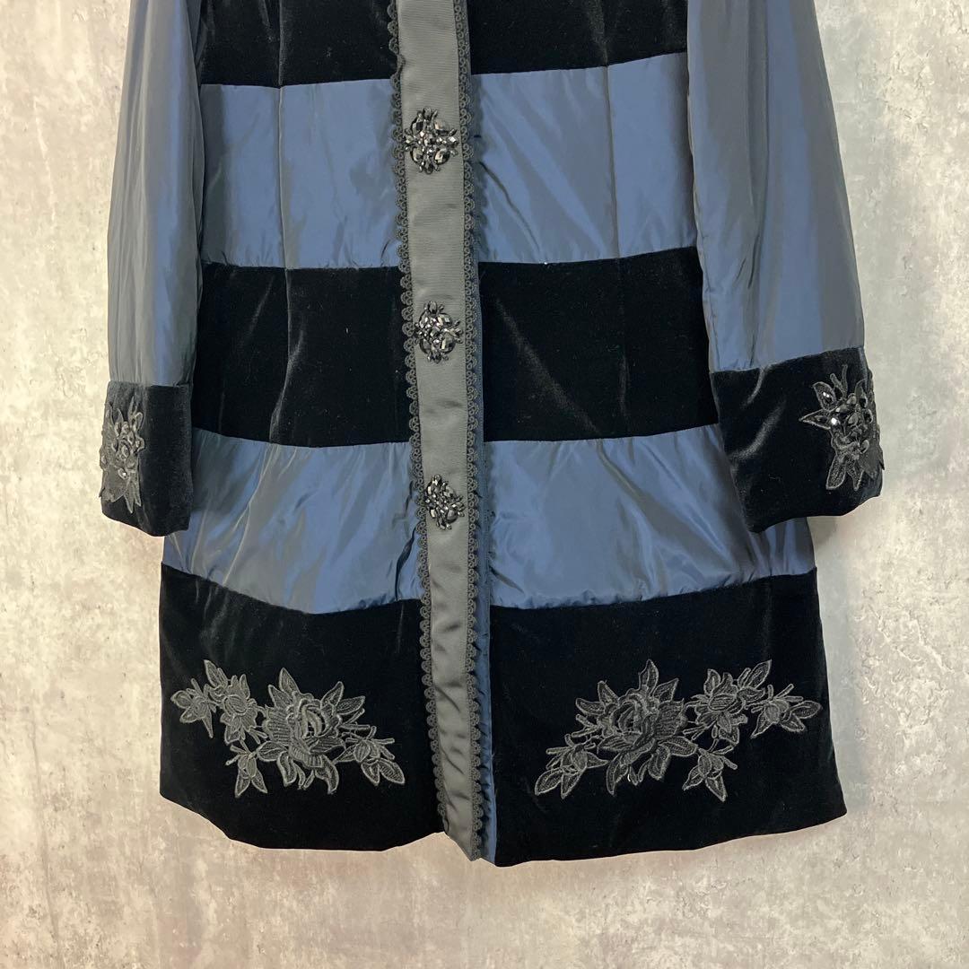 Super Beauty レース使いベロア切替ダウンコート 42