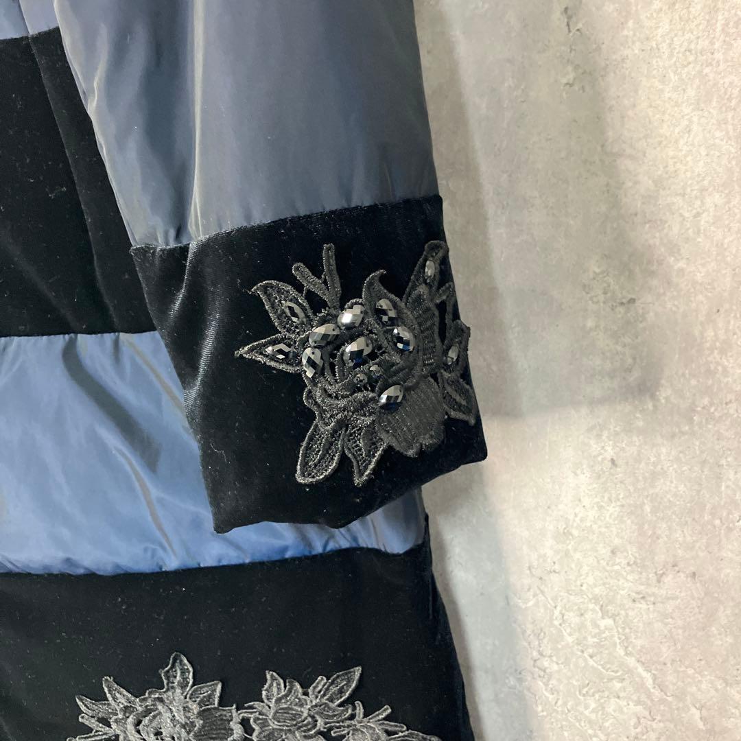 Super Beauty レース使いベロア切替ダウンコート 42