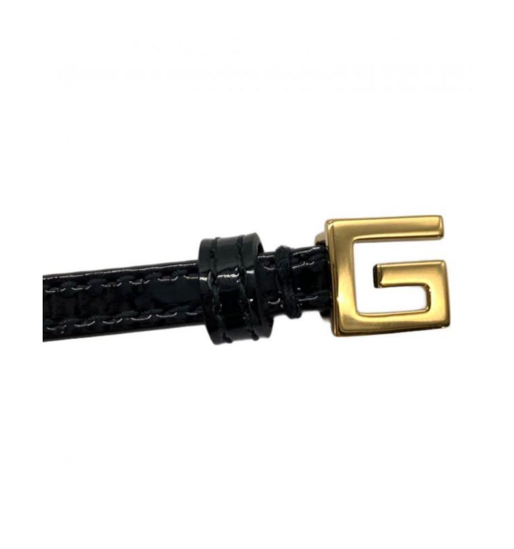 新品 未使用 GUCCI スクエア エナメルG レザー ブレスレット ブラック