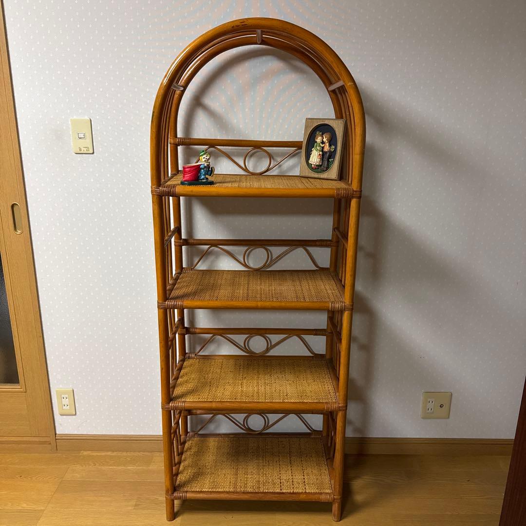 【状態良好 ❗️】昭和レトロ ラタン 藤 アーチ型4段ラック／収納棚