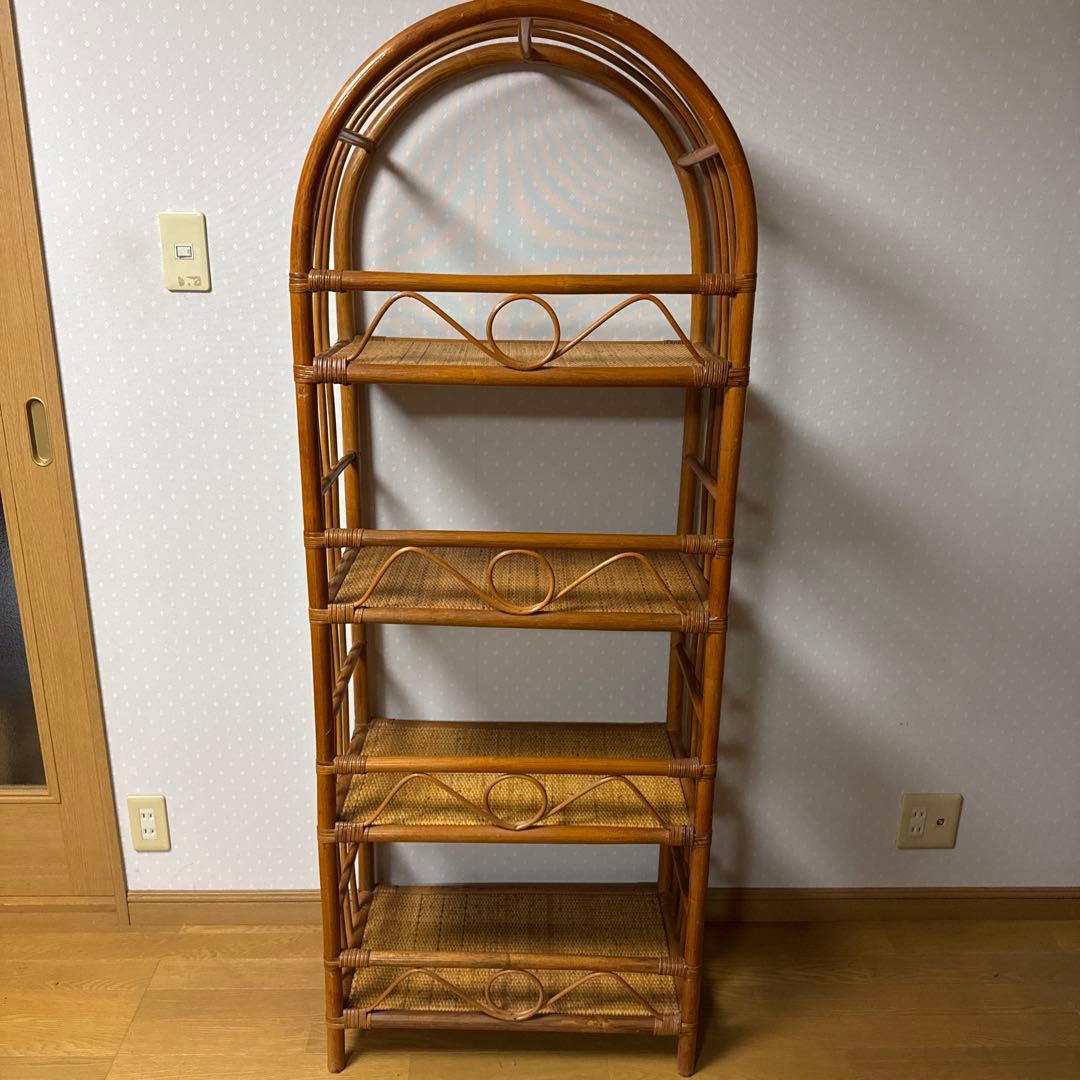 【状態良好 ❗️】昭和レトロ ラタン 藤 アーチ型4段ラック／収納棚