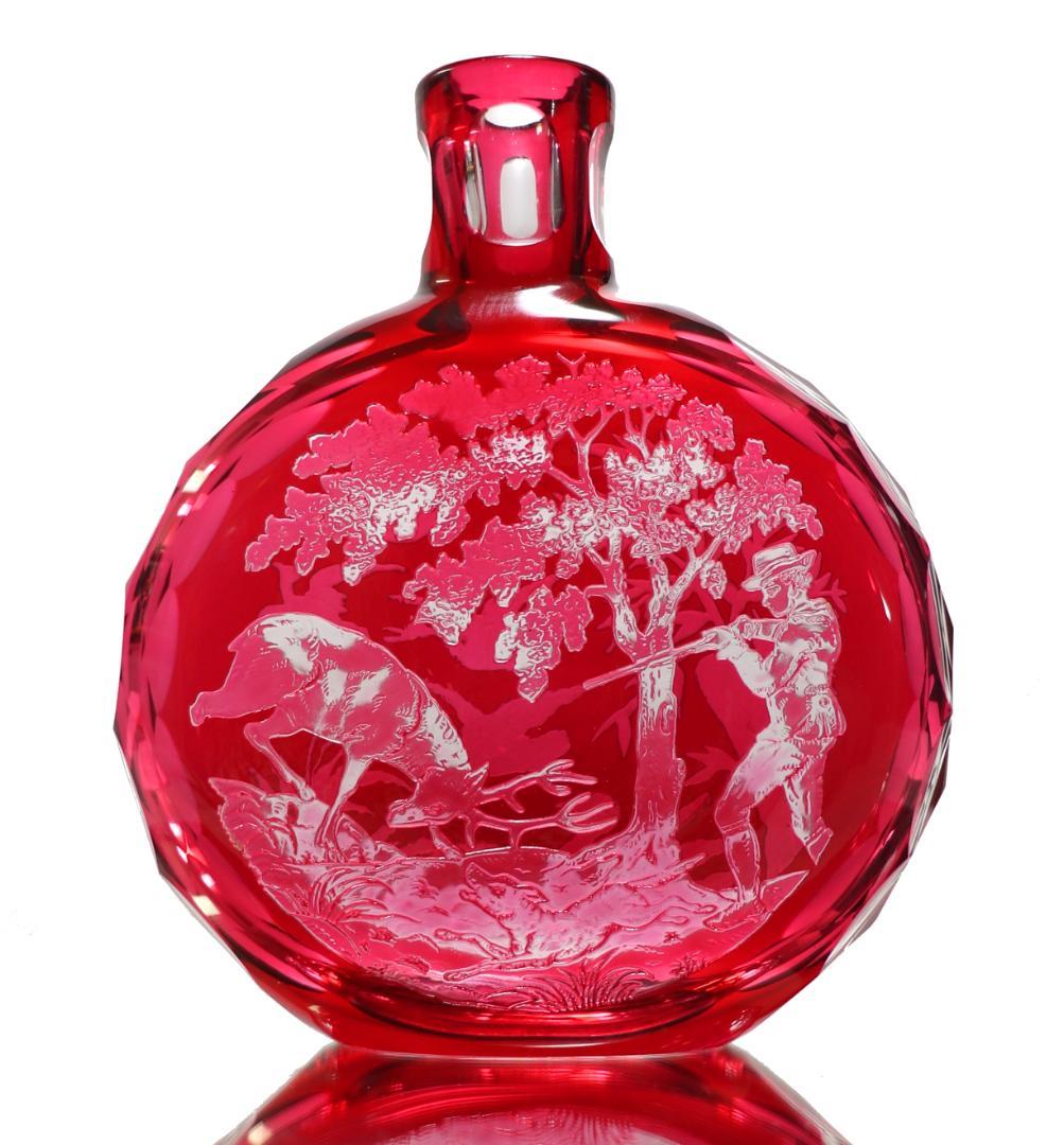 オールド・サンルイ 美品 ルビー被せクリスタル カメオ彫刻 香水瓶 二つの情景