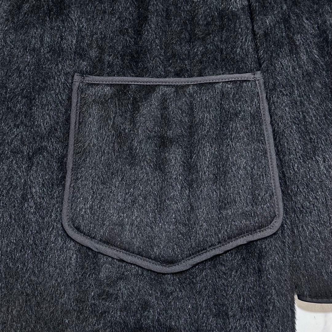 4XL相当✨MaxMara アルパカウール シャギーハーフコート 白タグ 黒48