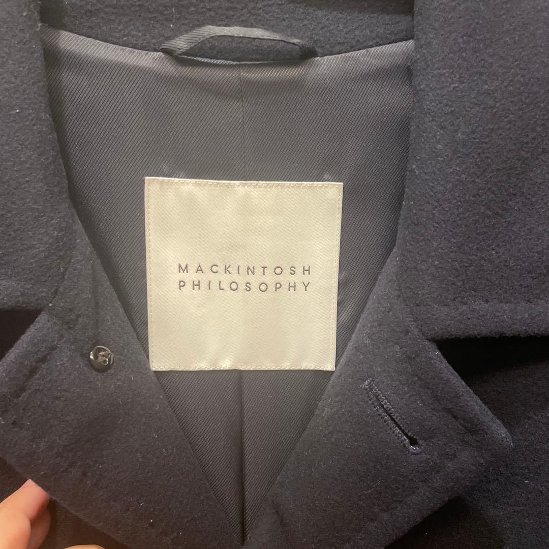 Macintosh ネイビー ウールステンカラーコート ウエストベルト付き