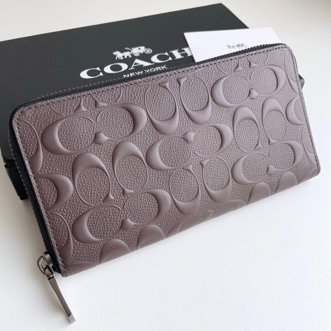 コーチ COACH 長財布 メンズ シグネチャー 型押し レザー ブラウン 新品