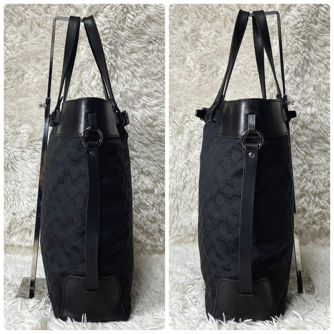 【美品】GUCCI グッチ　トートバッグ　キャンバス　レザー　ブラック　大容量