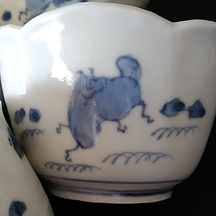 「馬の絵が上手(うま)い！」古伊万里 染付馬図向付 4客セット 骨董アンティー
