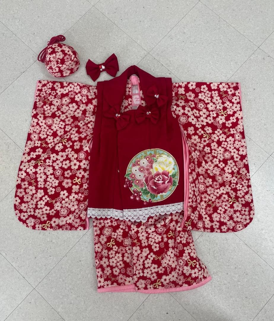 きょんちゃん　3歳 被布セット　赤色　メゾピアノ　mezzopiano