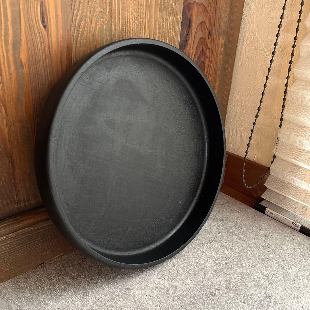 アンティーク 丸盆 くり抜き盆 木製 ビンテージ ブラック お盆 トレー