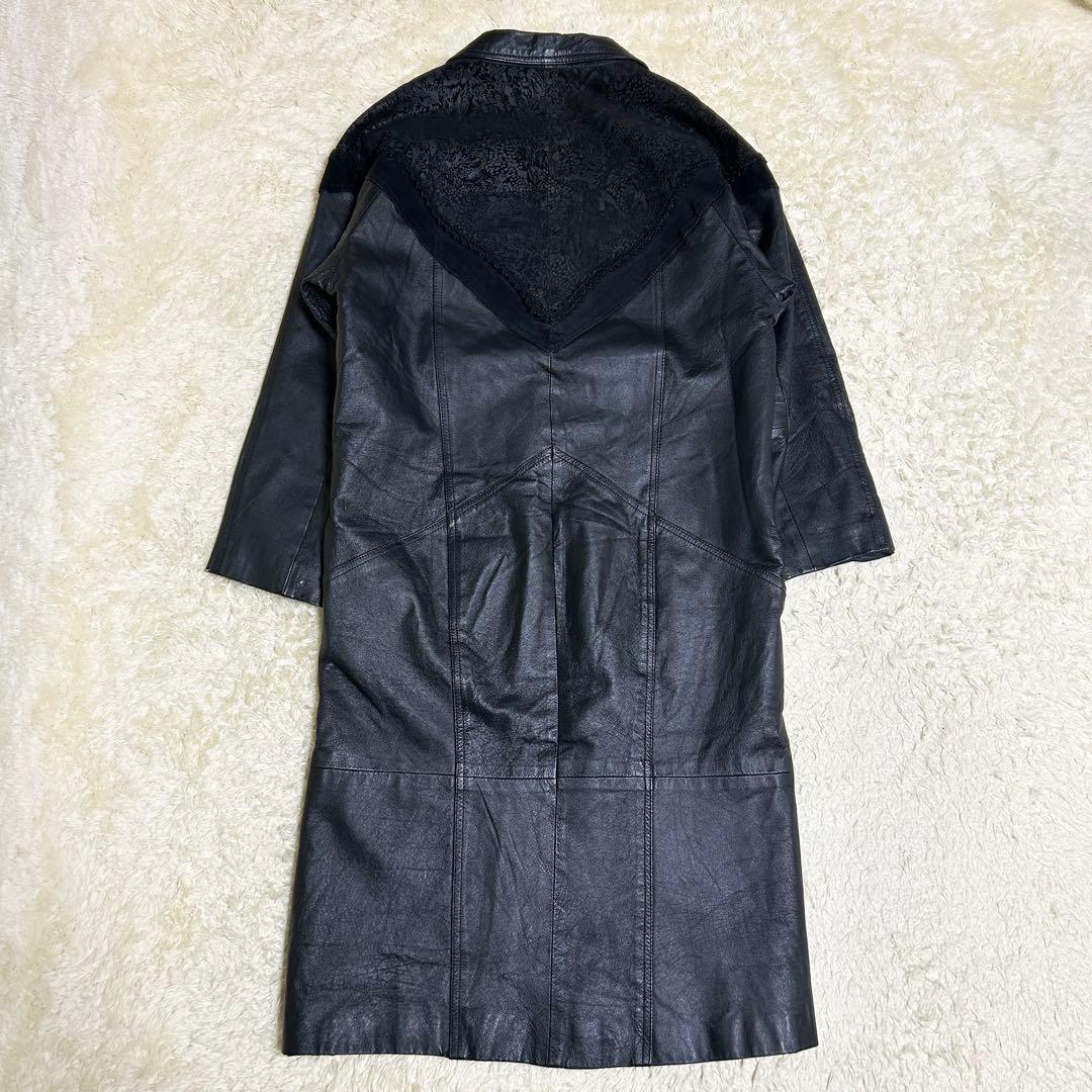 希少✨ヴィンテージ レザーコート マキシ丈 ペイズリー柄 本革 ブラック
