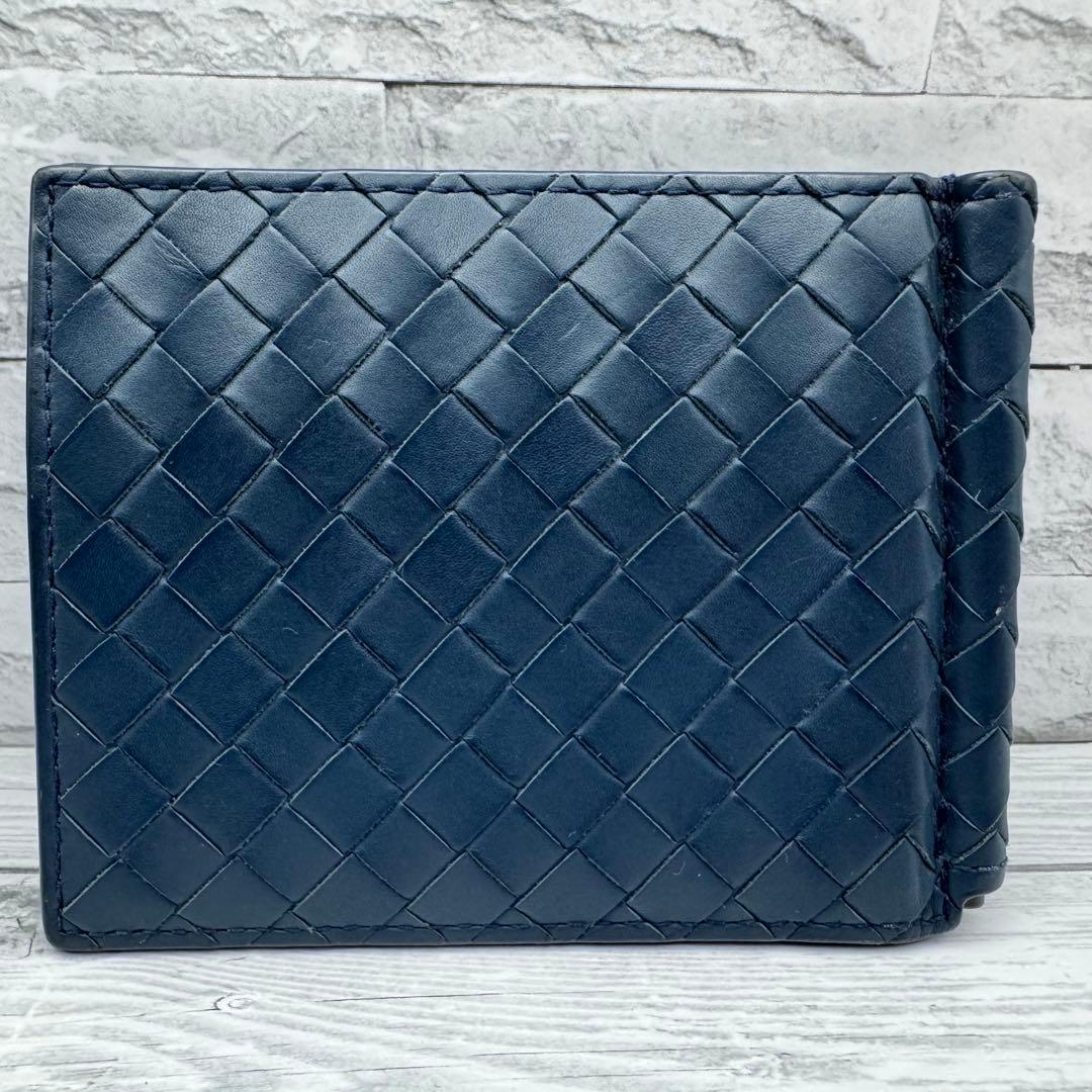 【美品】BOTTEGA VENETA　マネークリップ　イントレチャート　ネイビー