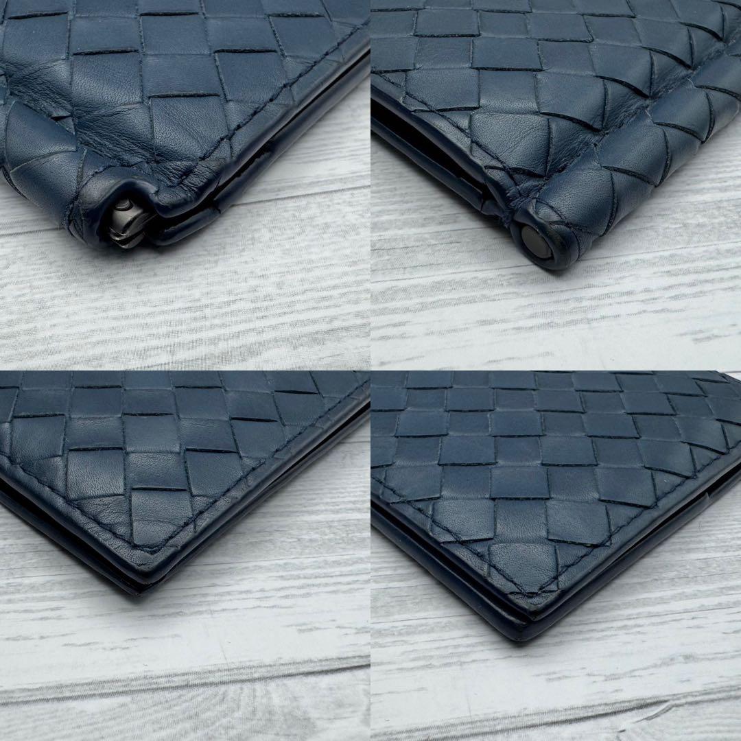 【美品】BOTTEGA VENETA　マネークリップ　イントレチャート　ネイビー