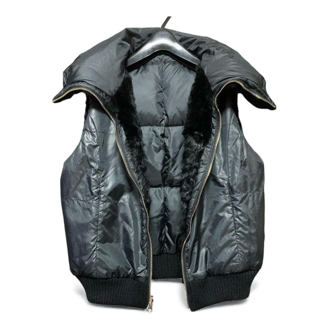 adagietto リバーシブルニットダウンベスト 黒 ラビットファー M-L