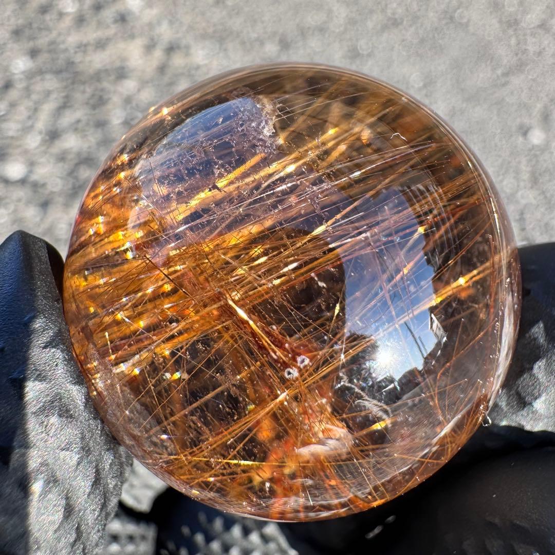 M-45ルチル丸玉　ルチルクォーツスフィア　天然石　針入り水晶　34.7mm