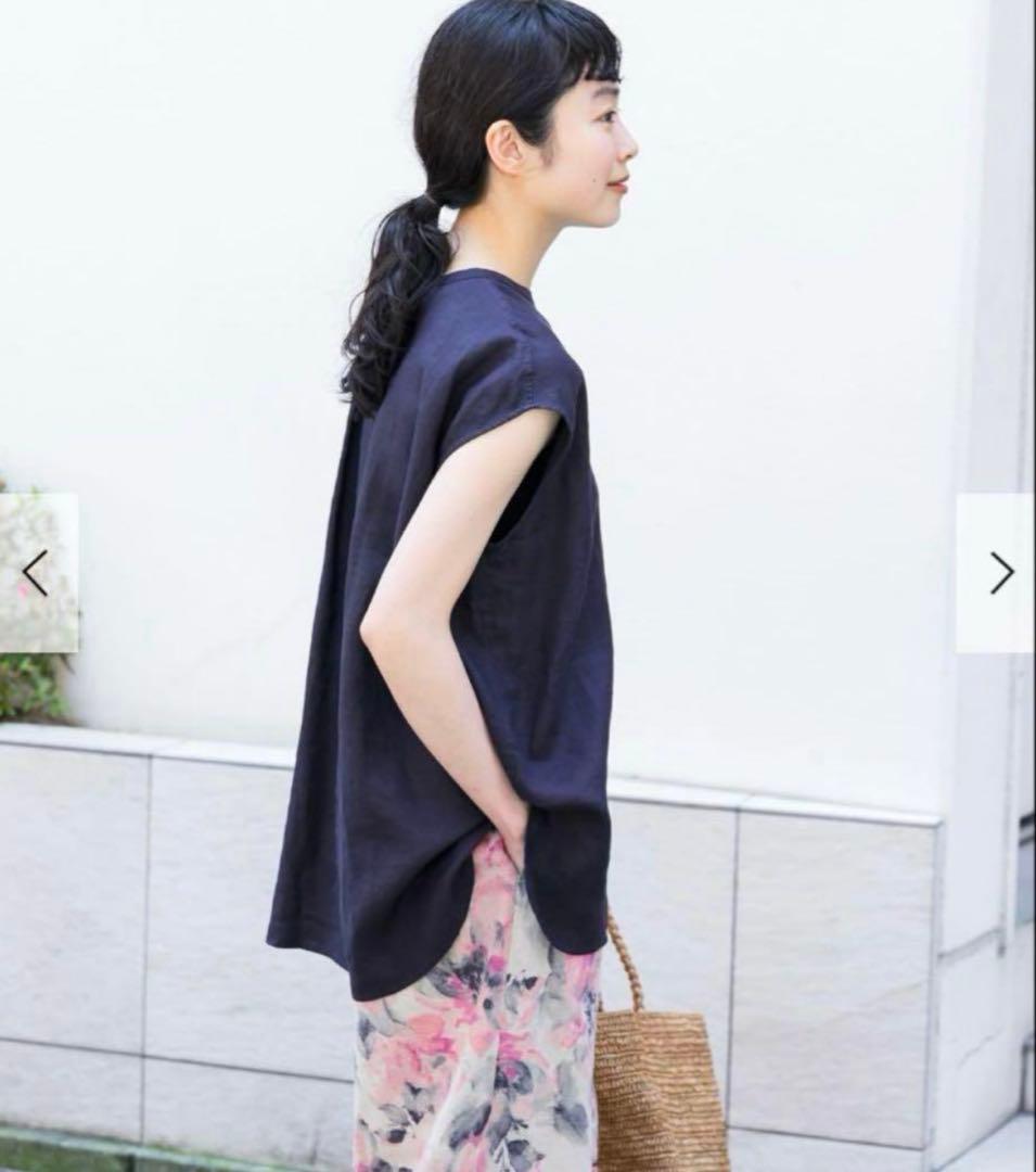 新品　今季　かぐれ　リネンフレンチクルーネック　2025年春夏　ネイビー