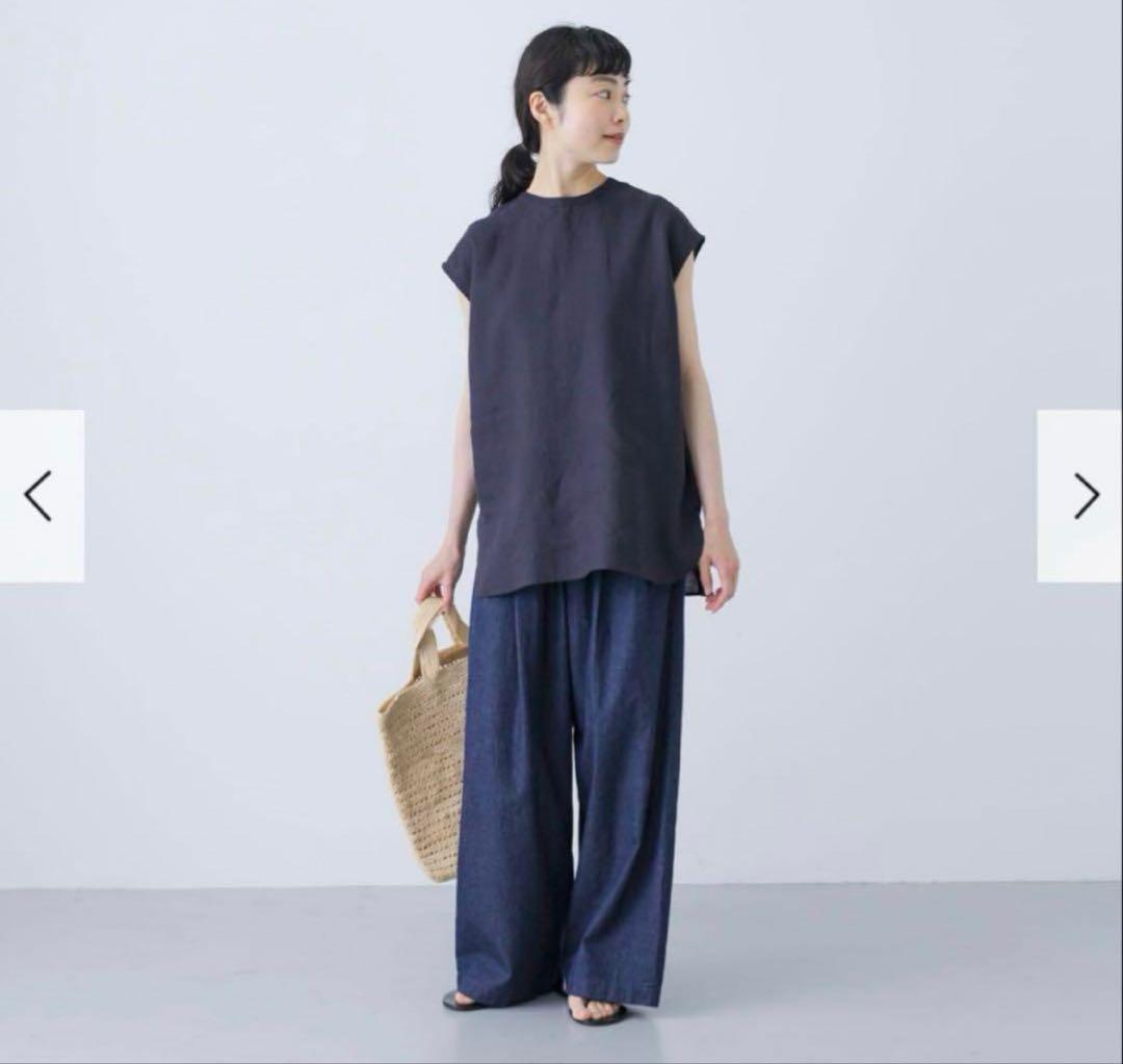 新品　今季　かぐれ　リネンフレンチクルーネック　2025年春夏　ネイビー