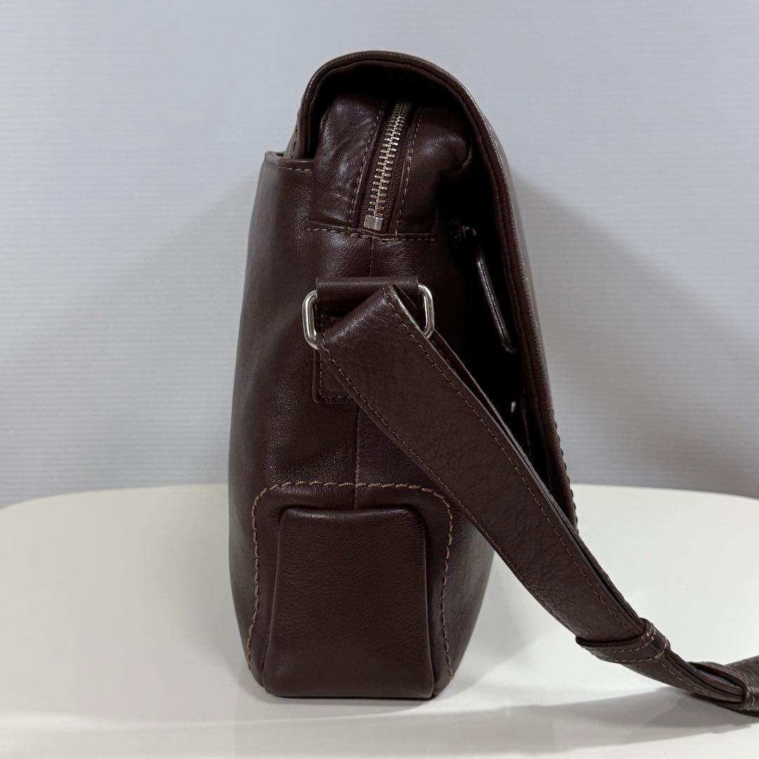 【美品】 土屋鞄 フラップ メッセンジャー バッグ ステッチ 本革 レザー 茶