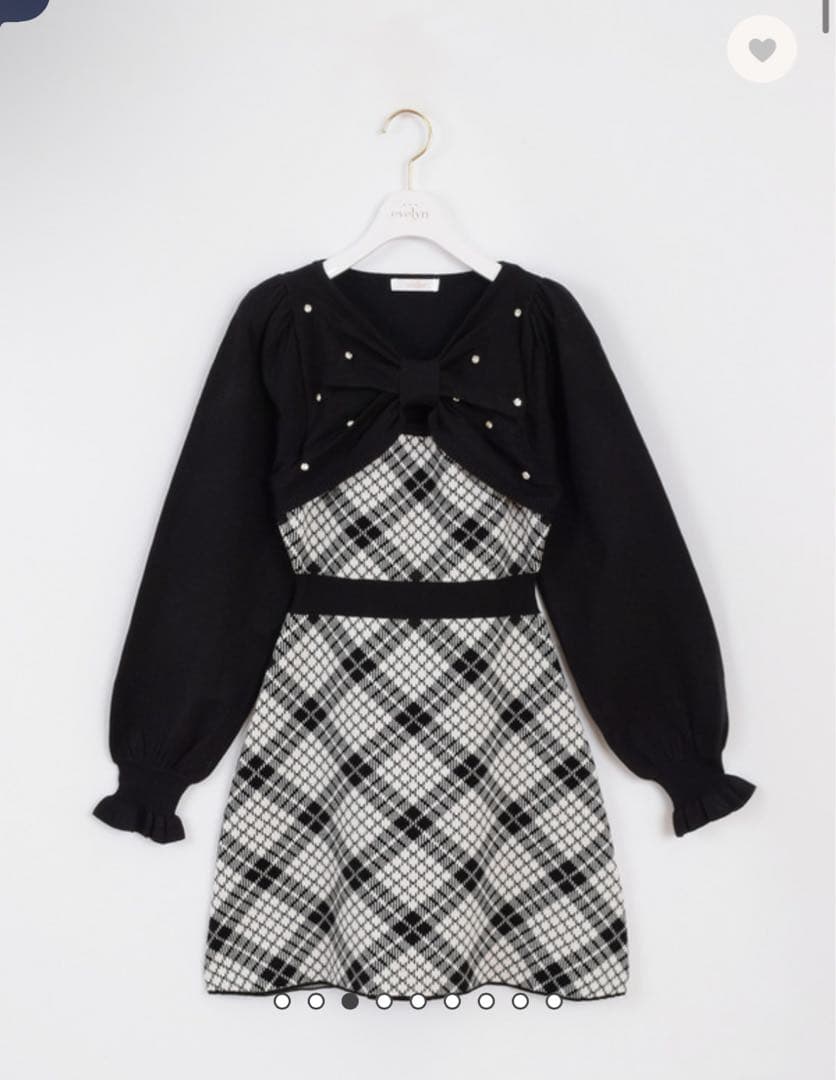 長袖チェックリボンニットOP evelyn