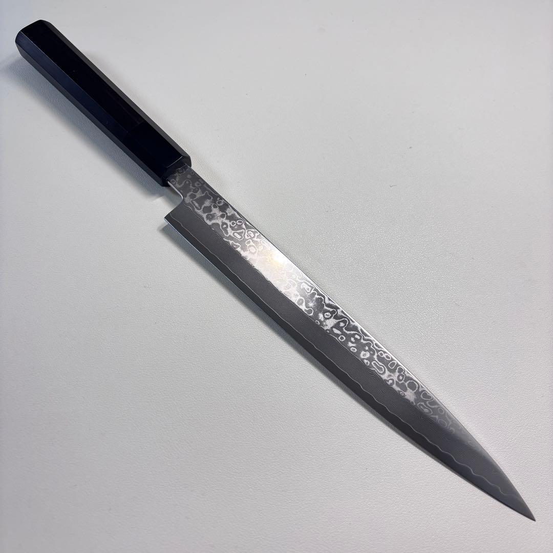 240mm 柳刃包丁　ダマスカス黒檀 本水牛八角柄　刺身包丁 和包丁︓