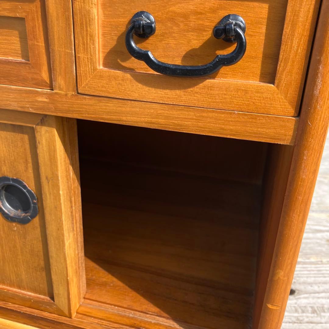 昭和レトロ 多数収納木製サイドテーブル お座敷ワゴン ポットワゴン キャスター付