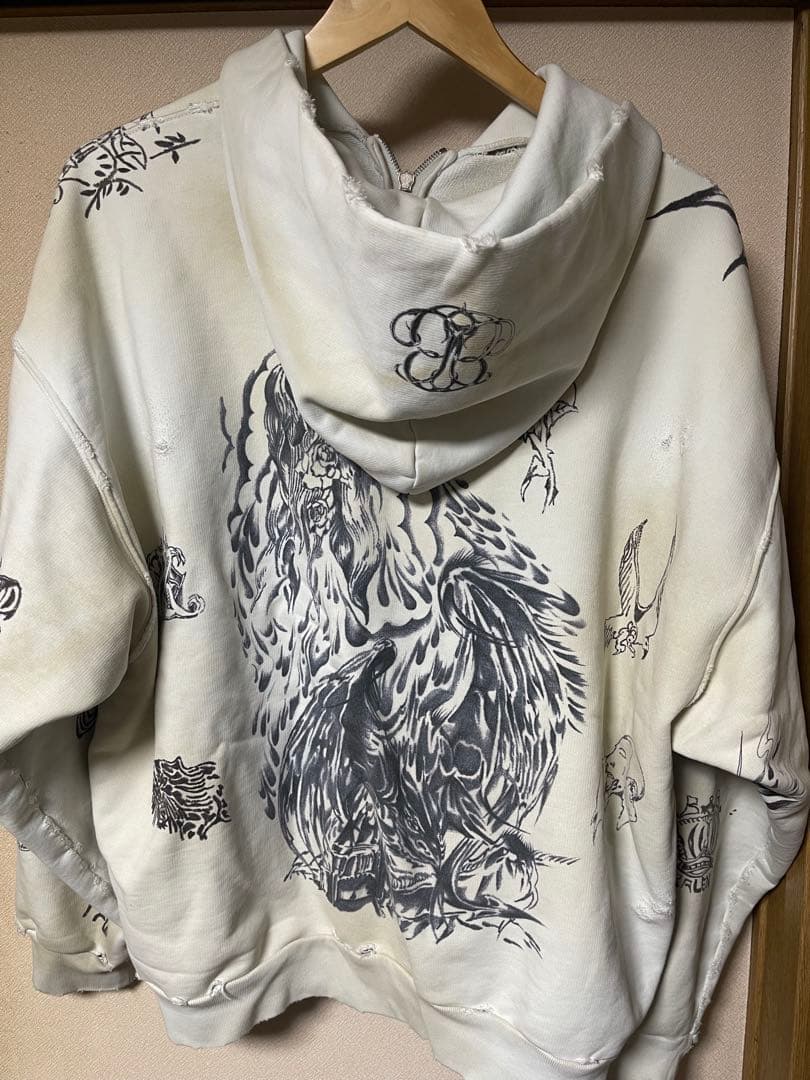 トップス 24SS BALENCIAGA Tatoo Zip Hoodie White S