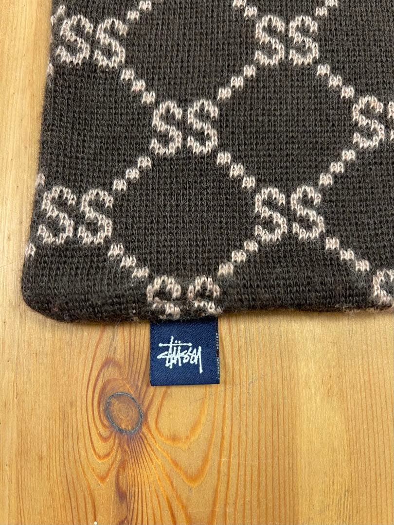 Stussy オールド　ステューシー　ブラウンニット　モノグラム　マフラー送料込