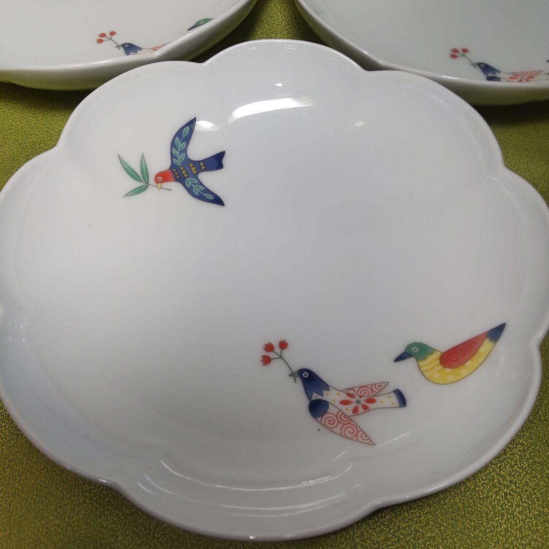 未使用品 香蘭社 花小鳥 深皿 中皿 5枚 輪花 小鳥 鳥