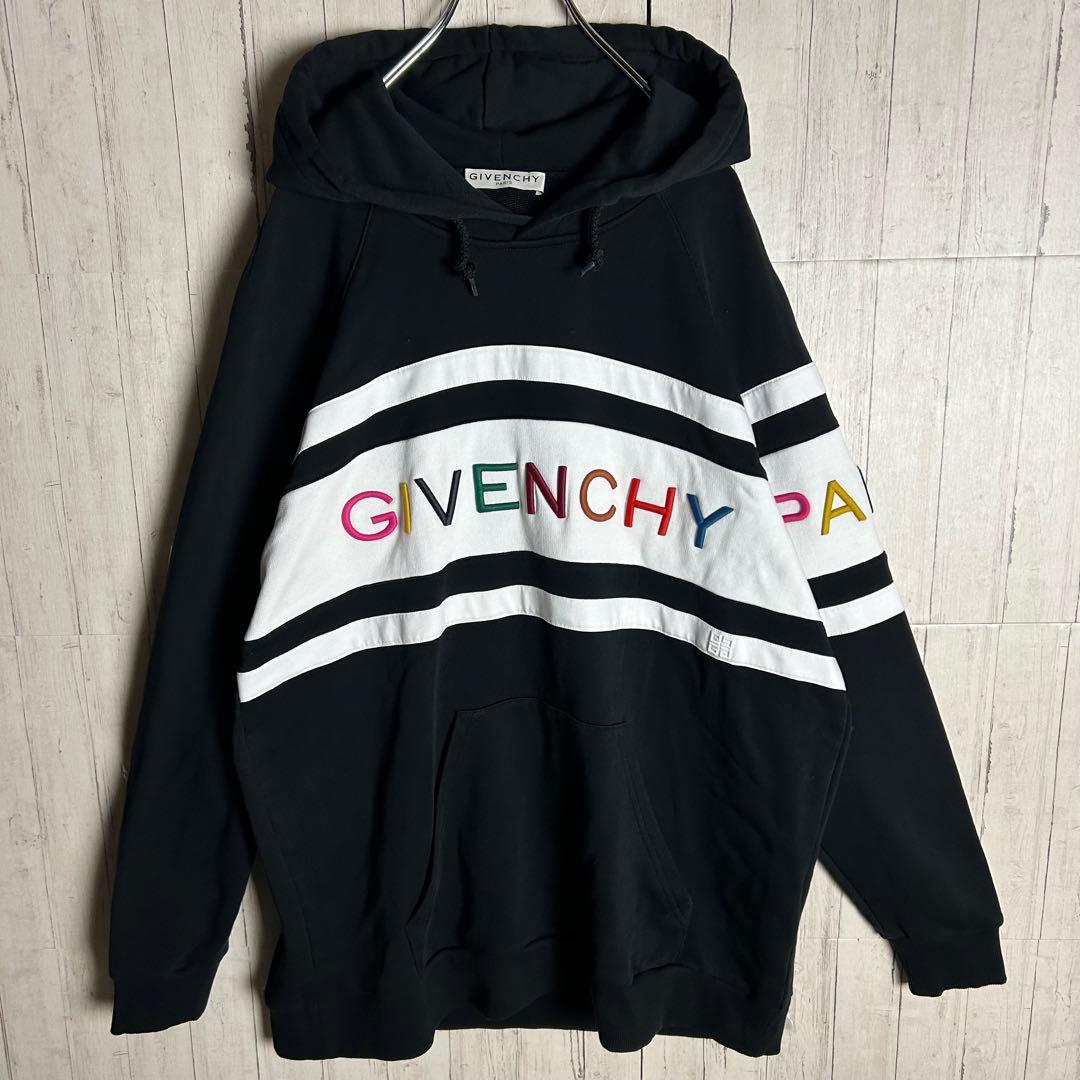 【未使用級・XL】ジバンシー　刺繍ロゴ　パーカー　フーディ　4Gロゴ　黒