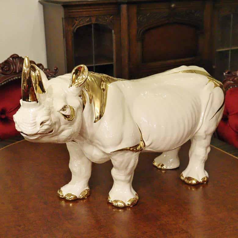陶器 動物 サイ 置物 イタリア製 ライナセロス AHURA