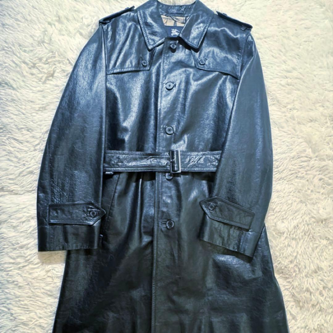 美品✨バーバリーロンドン ラムレザー トレンチコート ノバチェック L ブラック