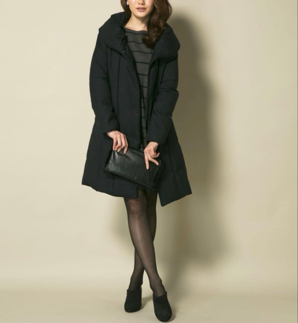 美品 自由区 女優襟 ミドルストレッチ ダウンコート 黒 40 オンワード樫山