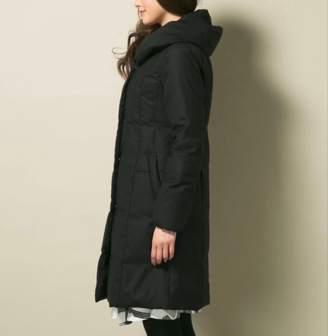 美品 自由区 女優襟 ミドルストレッチ ダウンコート 黒 40 オンワード樫山