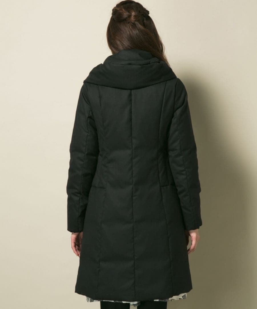 美品 自由区 女優襟 ミドルストレッチ ダウンコート 黒 40 オンワード樫山