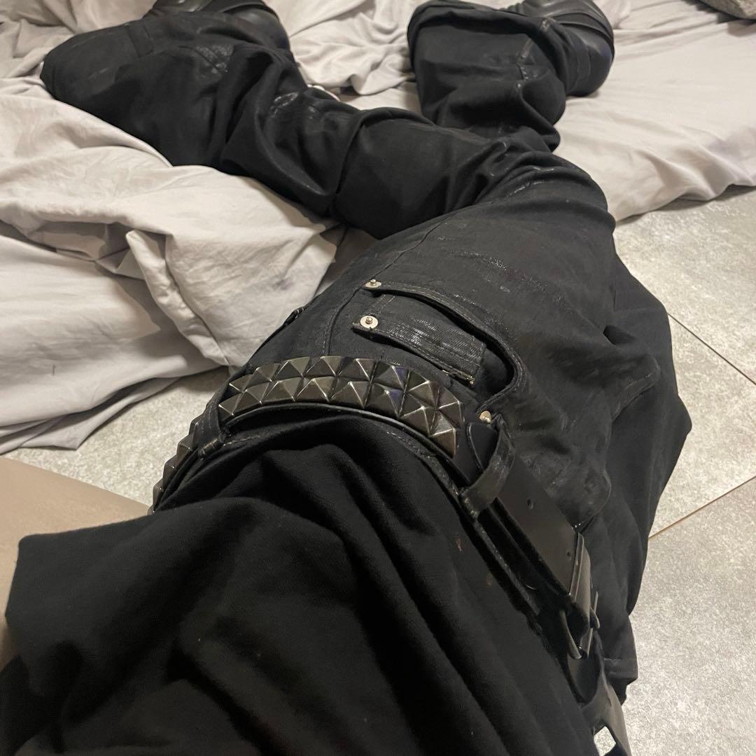 小物 00s made in usa black studs belt