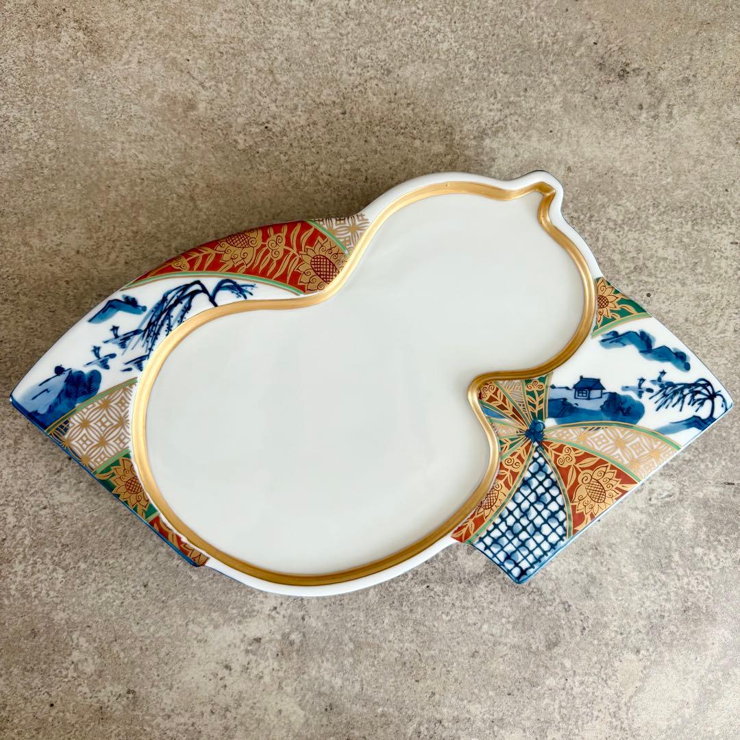 扇瓢箪皿　3枚　高級和食器　平皿　口替り皿　縁起物　金彩　手描き　作家　有田焼