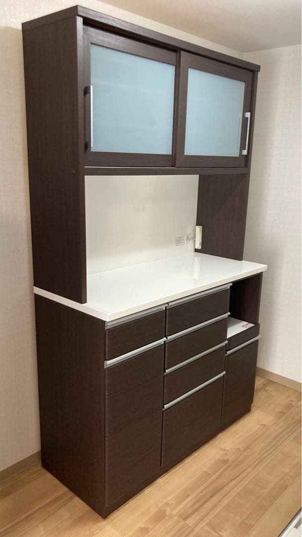 【美品】全国送料無料！ニトリ120サイズ木製キッチン収納棚ダークブラウン