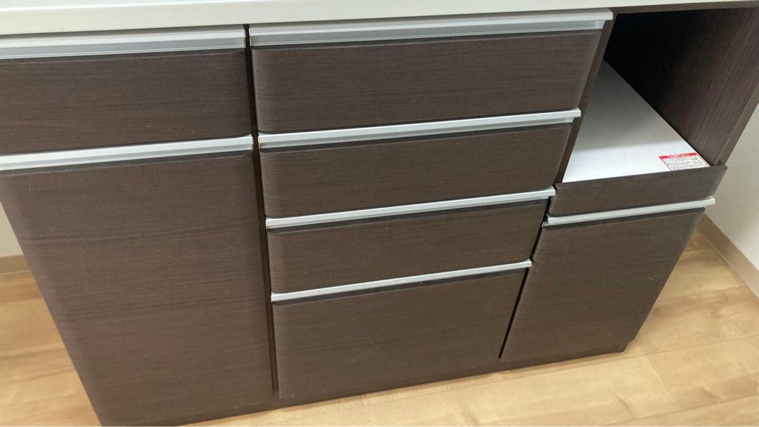 【美品】全国送料無料！ニトリ120サイズ木製キッチン収納棚ダークブラウン