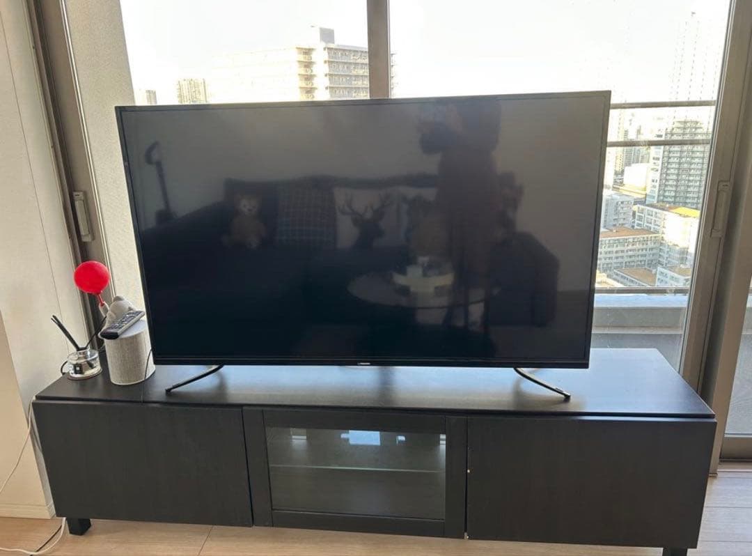 引き取り限定　IKEA ダークブラウン テレビ台 幅180cm ガラス扉付き