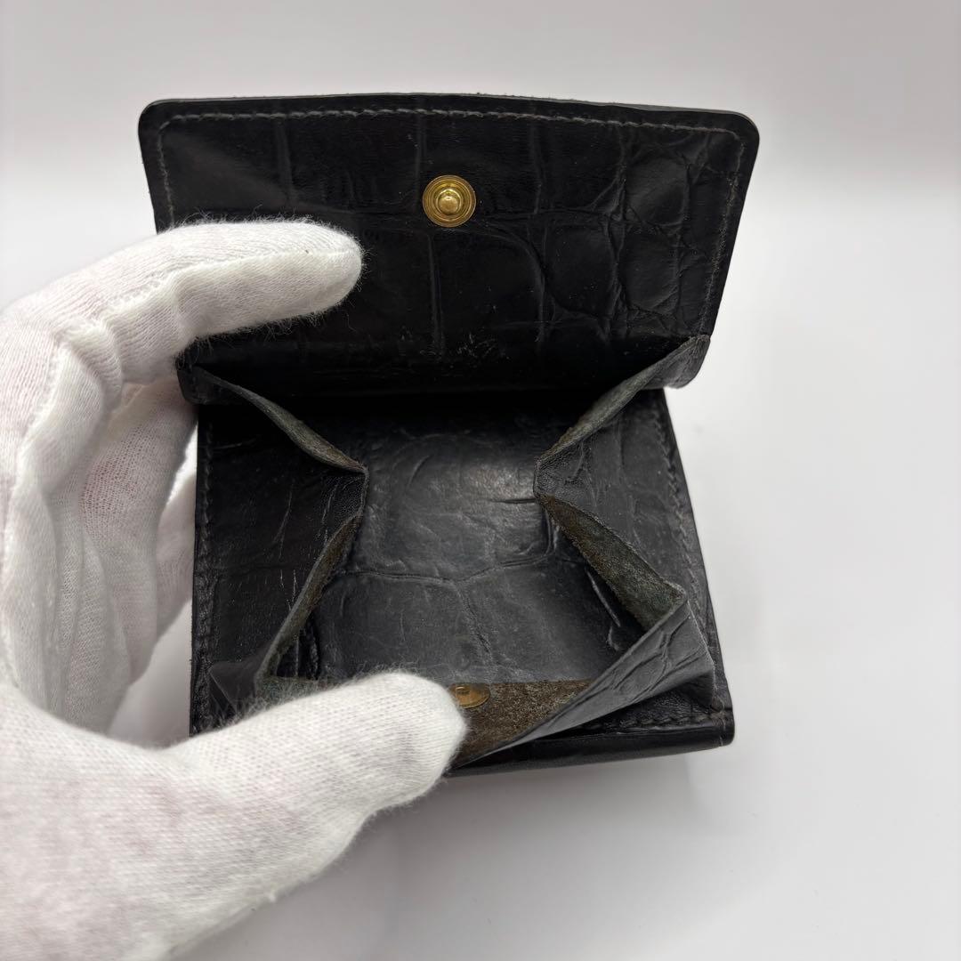 ILBISONTE 二つ折り財布　ブラック　クロコ　型押し　レザー　財布　革